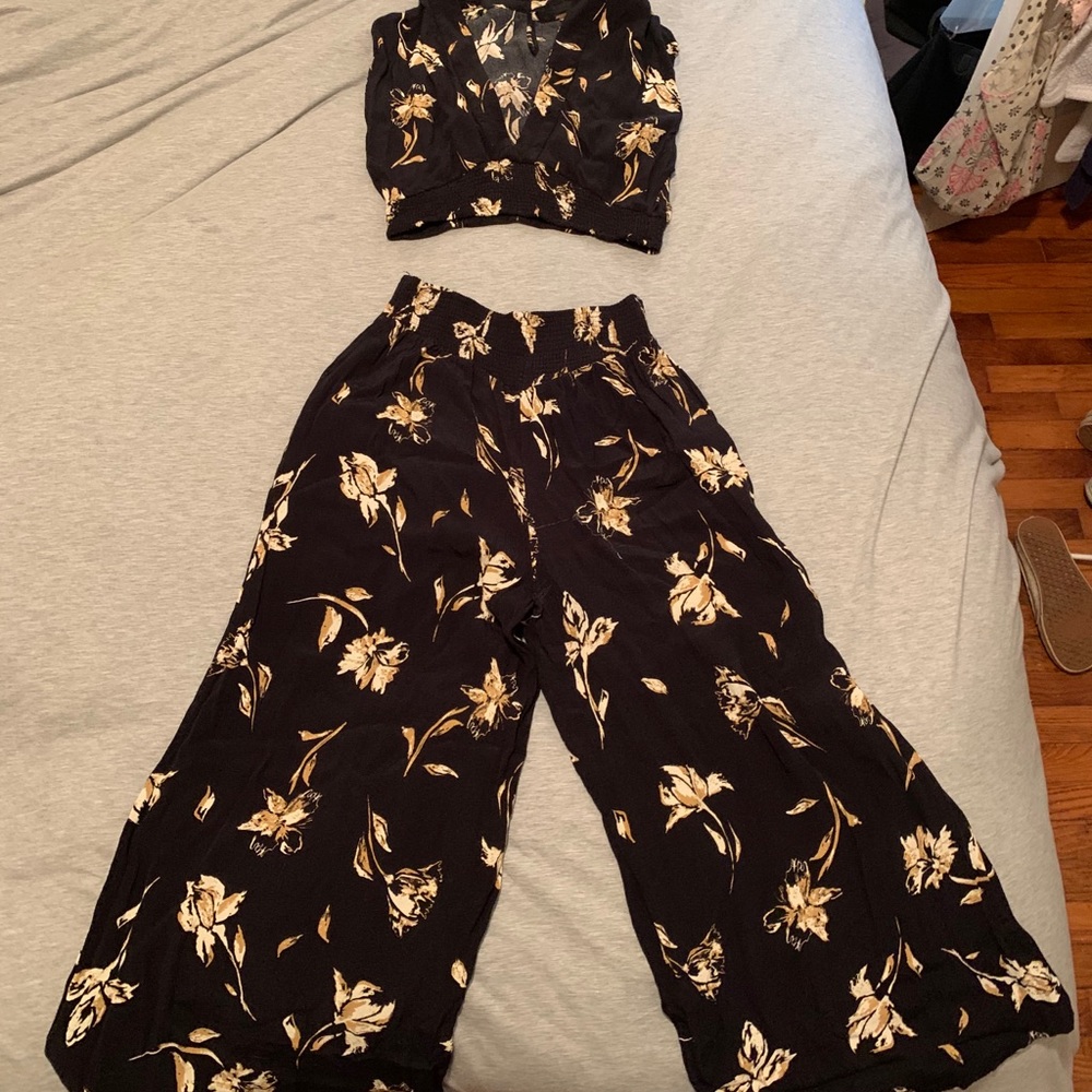 Free People Black Floral Set